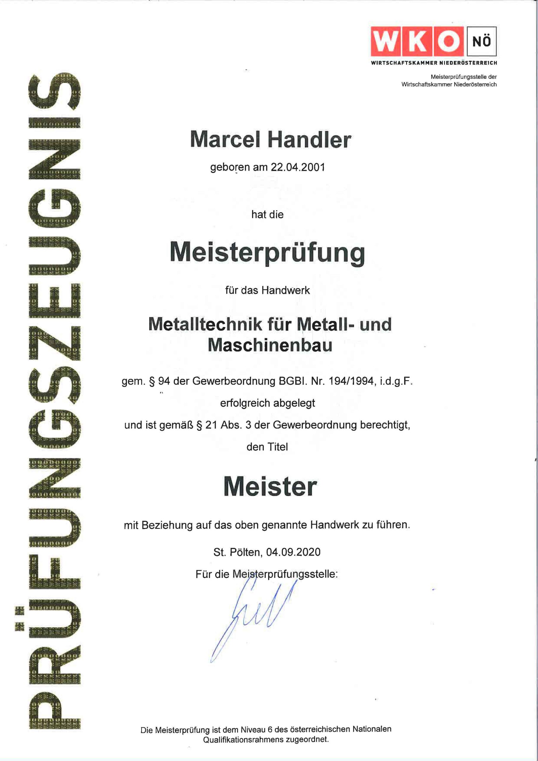 Zertifikat-Marcel-Handler